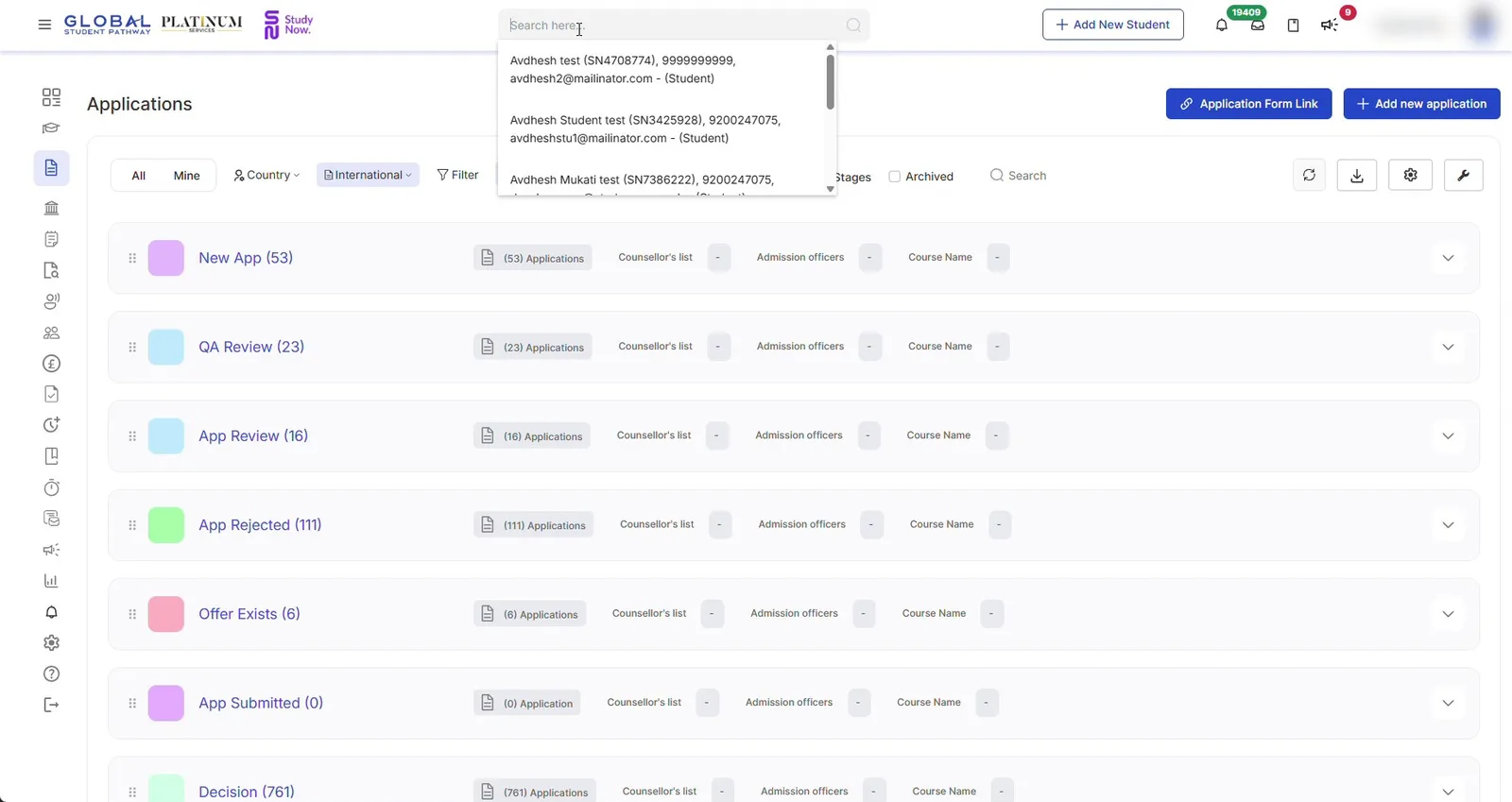 Live GSP applications pipeline grouped by stage